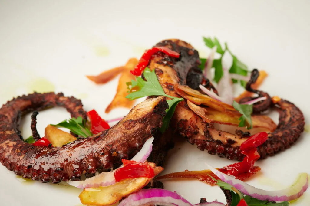 Spanish Octopus captured in food photography.